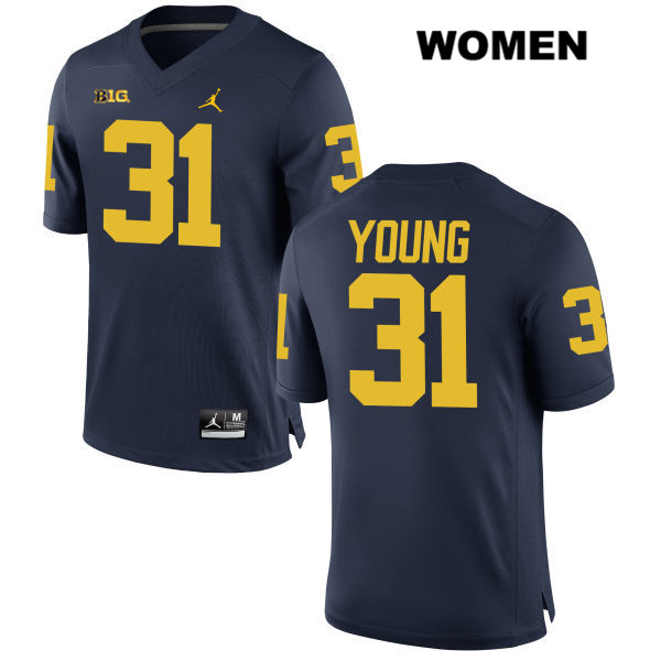 Women's NCAA Michigan Wolverines Jack Young #31 Navy Jordan Brand Authentic Stitched Football College Jersey BB25F28LK